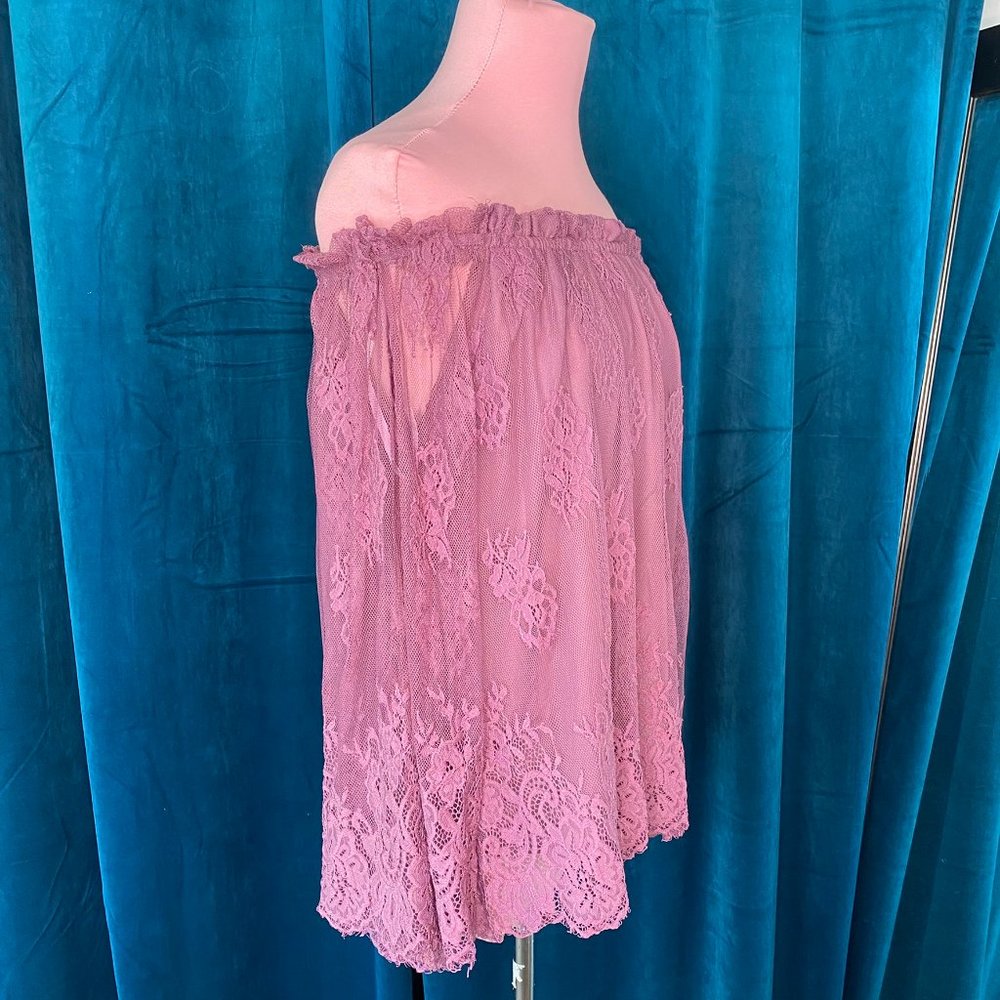 She + Sky Off The Shoulder Lace Blouse Top Purple - Picture 3 of 9
